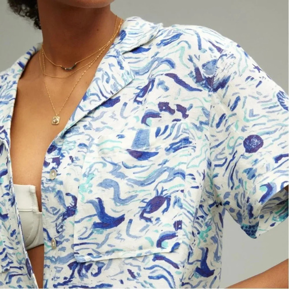 MAEVE by ANTHROPOLOGIE‎ NWOT Classic Surf Shirt in Blue Motif - Picture 4 of 11